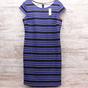 New York & Company Black and Blue Stripped Sleeveless Dress Women's Size Large
